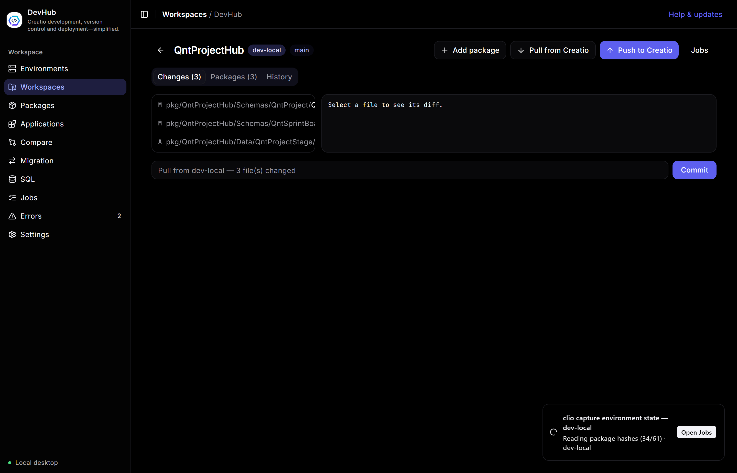 Workspace detail, History tab
